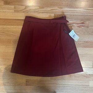 NWT Giorgio Armani A-Line Skirt with Belt Maroon/Burgundy Size 44 Vintage Italy